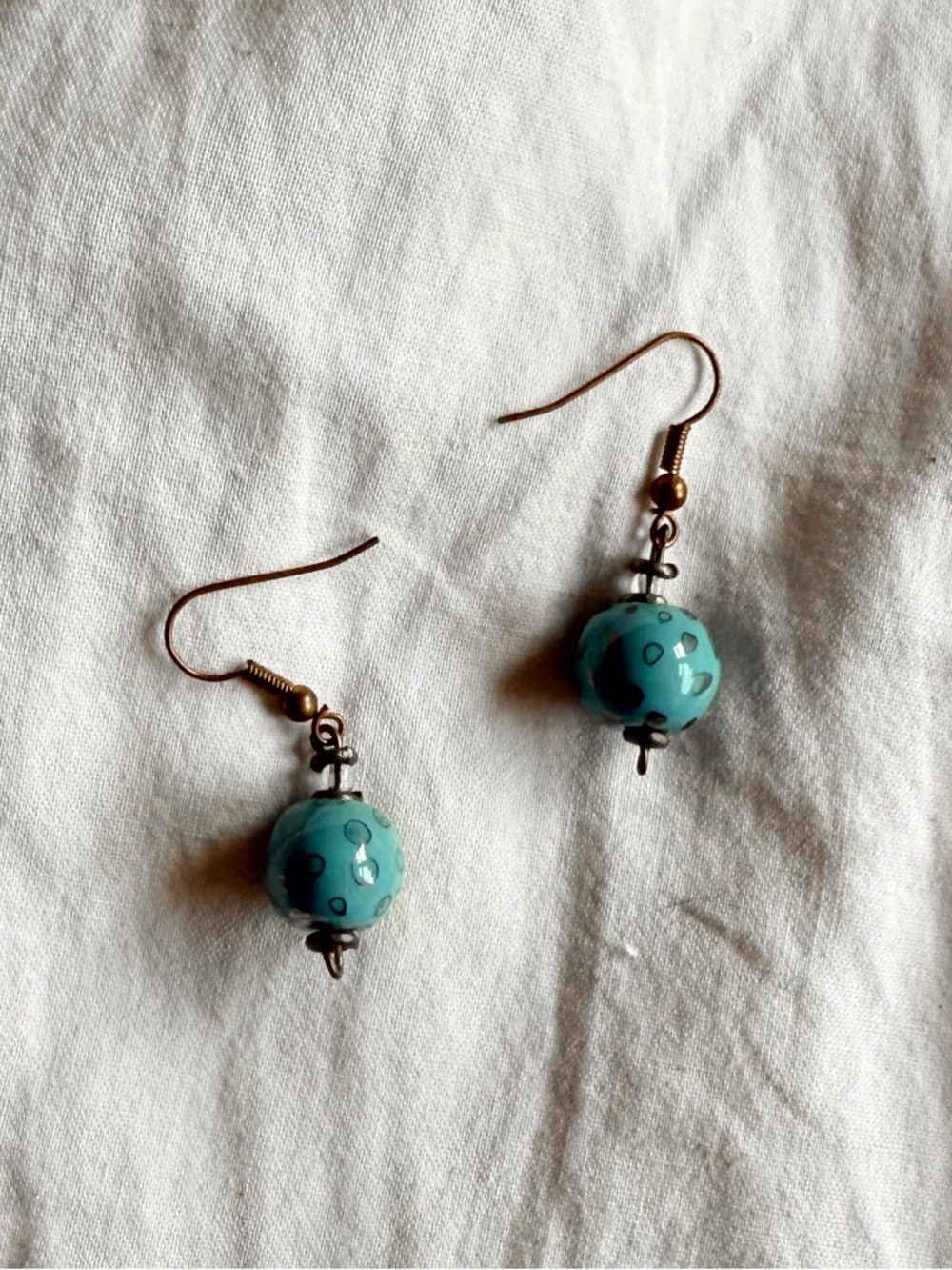 Turquoise Dot Bead Drop Earrings